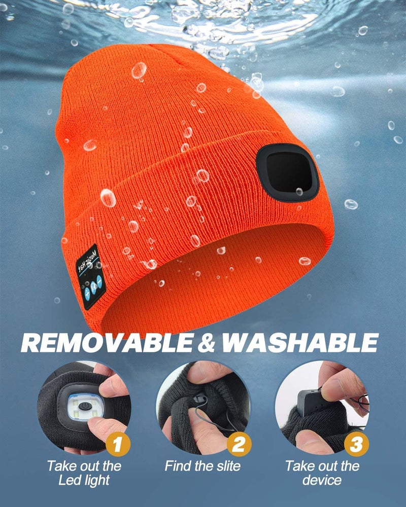 MOXTOYU Bluetooth Beanie with Light, USB Rechargeable LED Headlamp Winter Hat, Christmas Stocking Stuffers Gifts for Men Women - Image 4